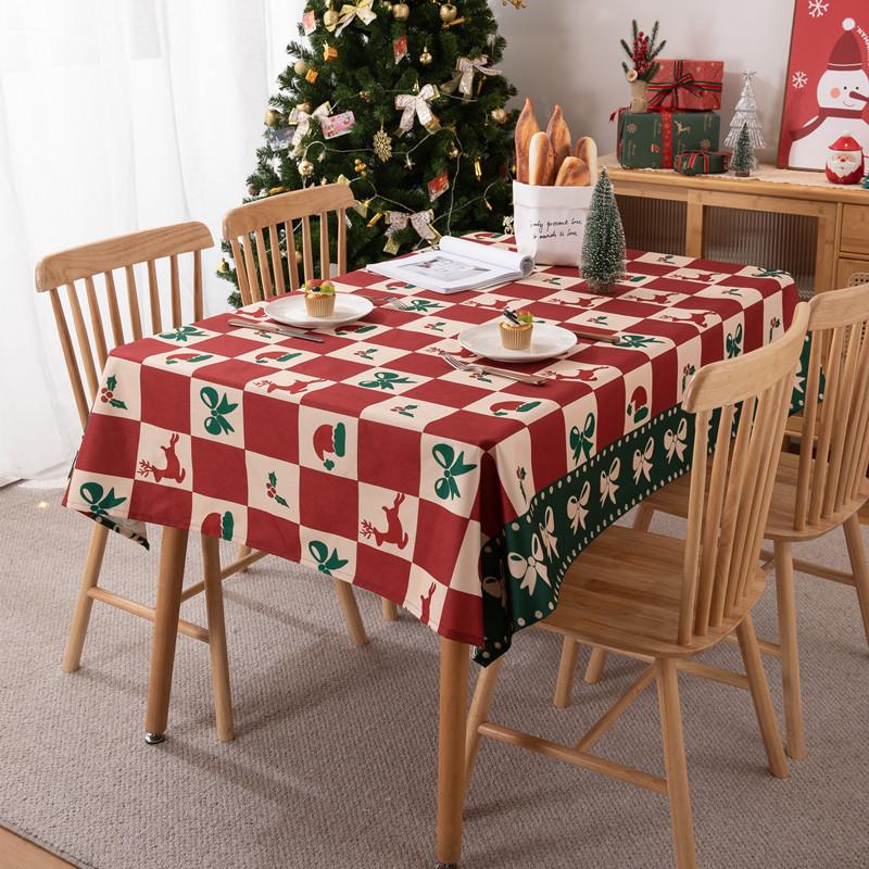 Polyester Printed Christmas Christmas Flower Deer Tablecloth Decorative Coffee Table Tablecloth Waterproof Dining Table Cloth
