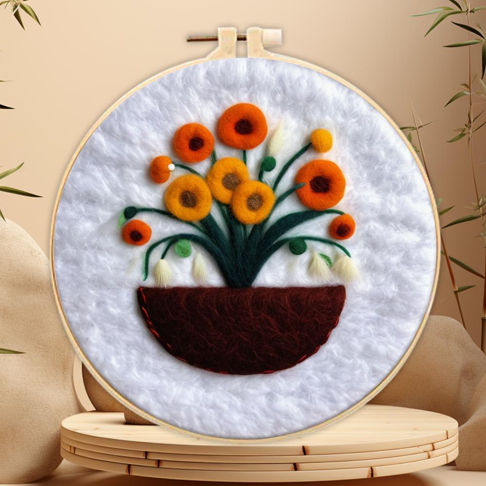 CHENISTORY 20x20cm Frame With Diy Felt Kit Wool Felting Painting Plant Pot Wool Needle Felt Picture Kit Felt Craft Decoration Gi