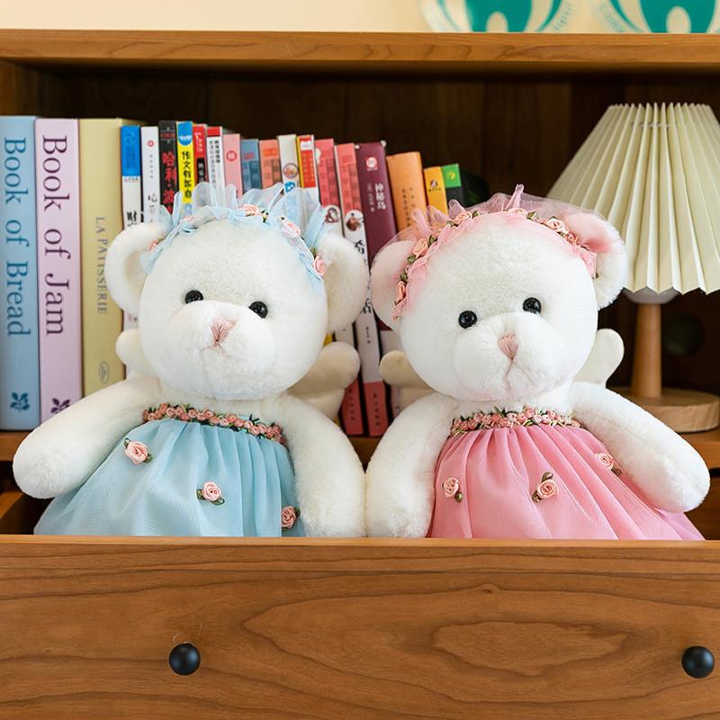Adorable Soft Plush Rabbit And Bear Dolls In Floral Dresses For Unique Gifts