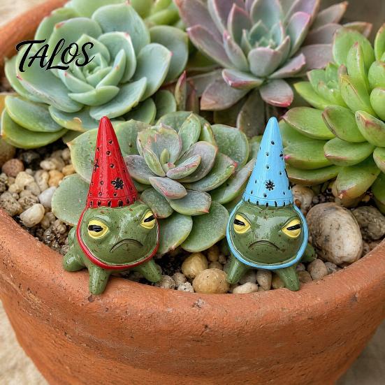 Talos Miniature Frog Figurine, Little Statue with A Party Hat, Decorative Resin Ornament for Outdoor Garden Courtyard