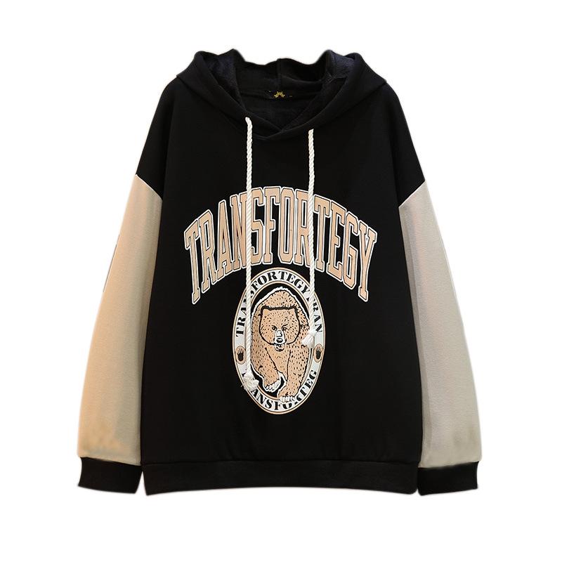 

Plus Size Women s Fleece-Lined Hoodie: Autumn/Winter American Style, Loose Fit (130-320 Jin) 5XL (recommended 220-260 jin) чёрный