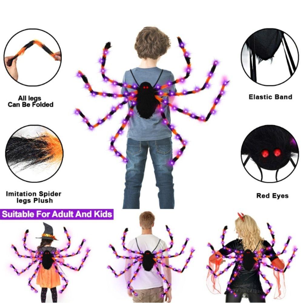 LED Halloween Spider Backpack Stuffed Animal Plush Spider Bag Big Spider Decoration  Puppy Pet