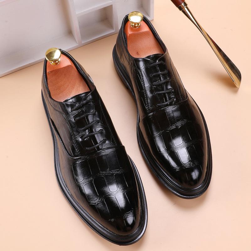 Men's Shoes Large Size Casual Leather Shoes Fashion Men's Business Dress Shoes Trend Lace-up Groom Wedding Shoes