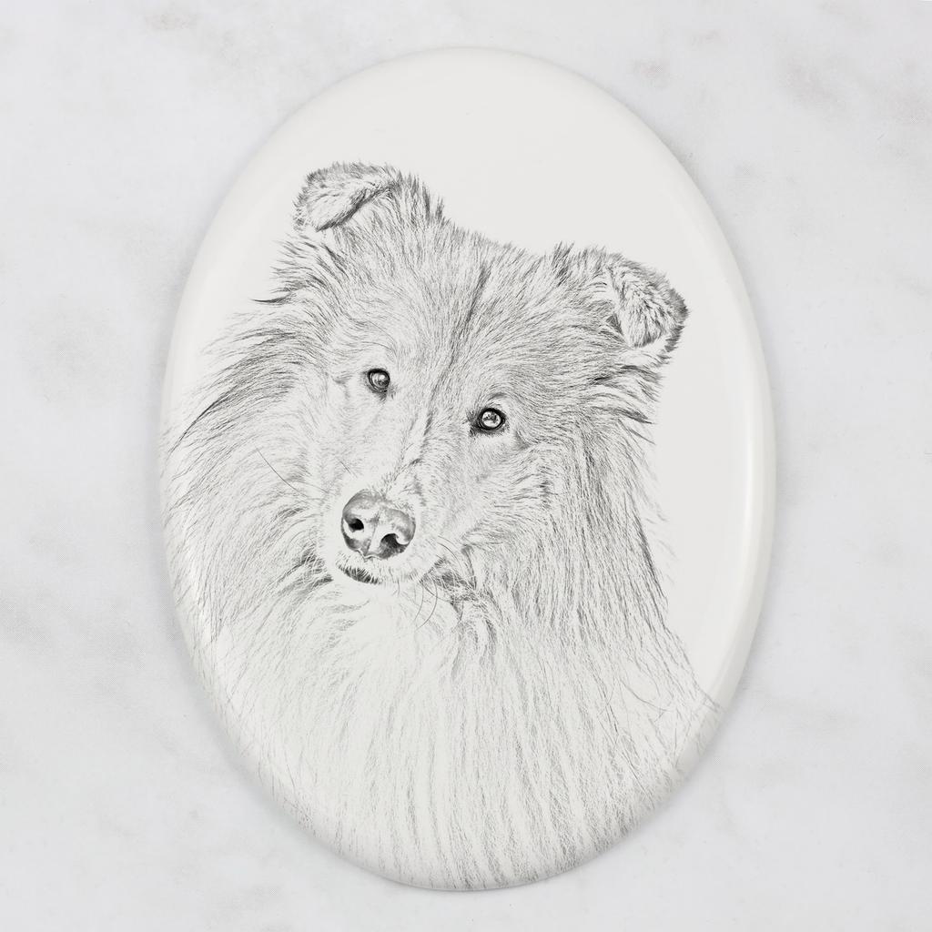 Collie Rough, Long-Haired Collie - commemorative plaque with a photo of a dog, tombstone with a print, personalized oval plaque from the Art-Dog brand