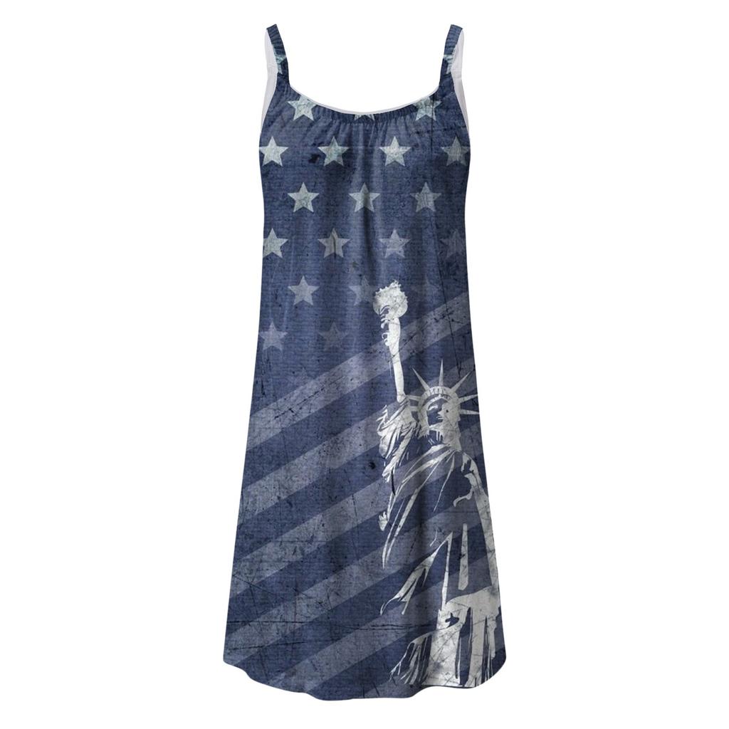 Women's Fashion Summer Beach Casual Print Sleeveless Cute Mini Sling Dress