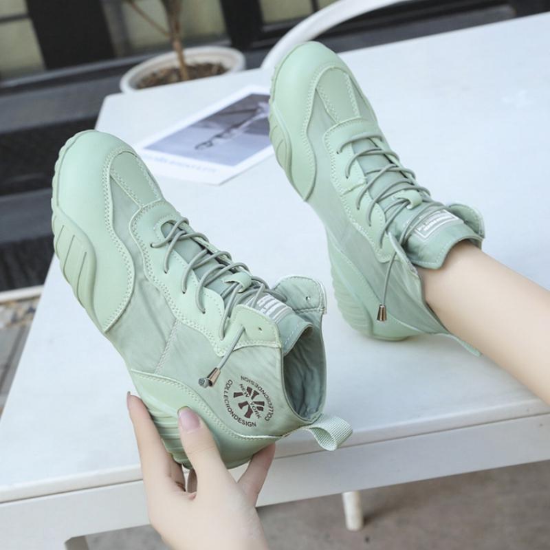 Moda Primavera Estate Donna Scarpe Alte in Tela Verdi Sottili Traspiranti Versatili Scarpe Coreane Tendenza Sneaker Casual Leggera da Donna