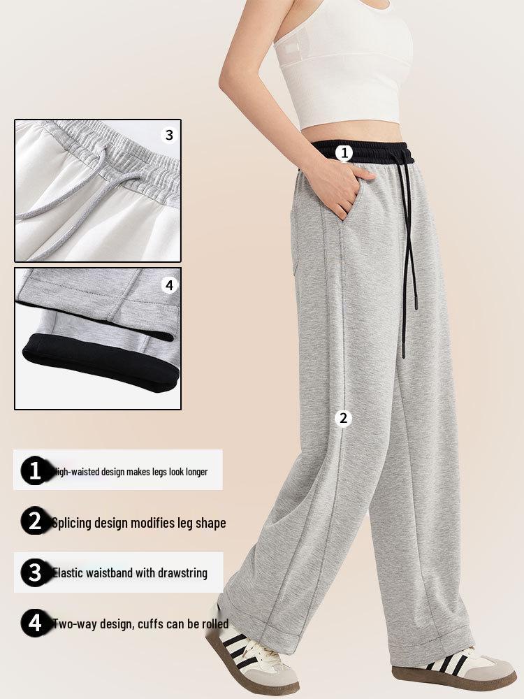 Merino Wool Air Layer Women's High Waist Wide-Leg Sweatpants - Autumn Sport Casual Two-Wear Straight Leg Design
