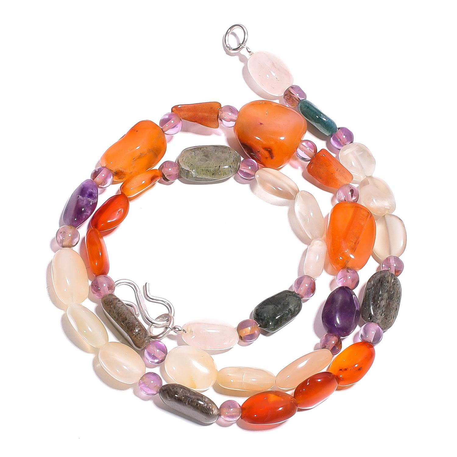 

Натуральный сердолик, розовый и дымчатый кварц, гладкие бусины, ожерелье 17 UB-4164 UB-4164