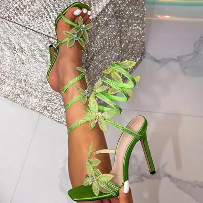 Fashion Elegant Design Crystal Butterfly-knot Ankle Strap Woman Sandals Sexy Open Toe Thin High Heels Stripper Party Pumps Shoes