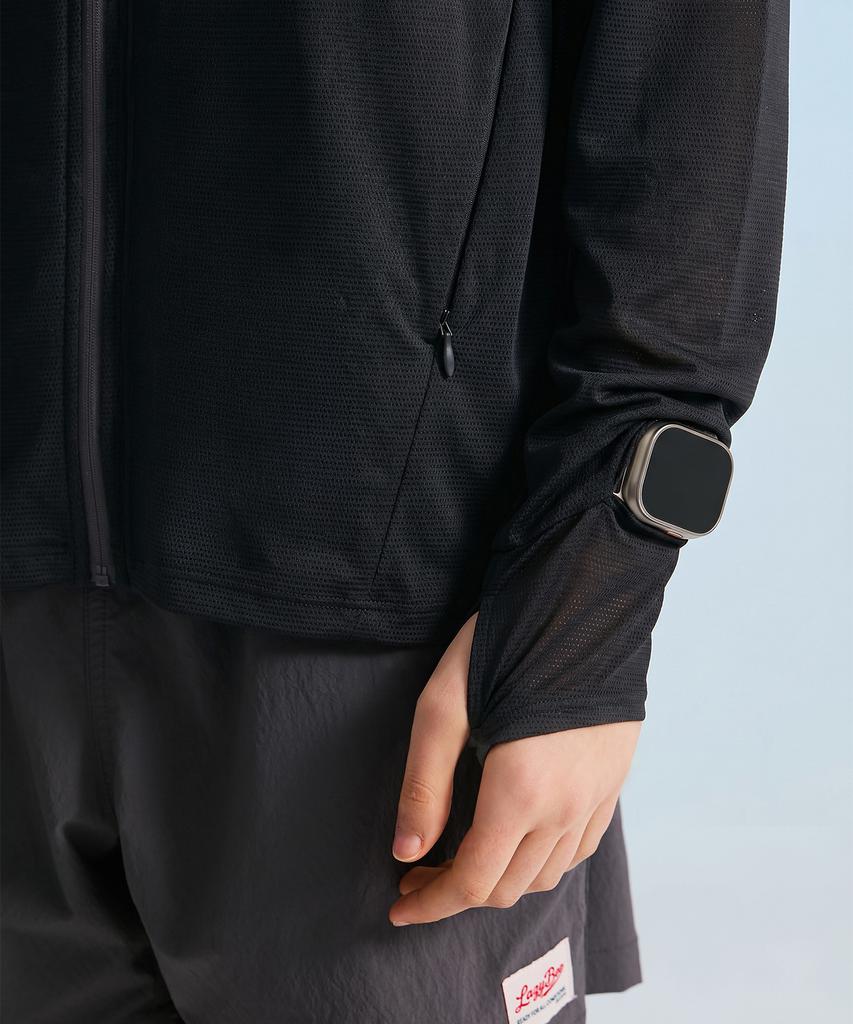Leijibi Tech Flow Hydro Stand Neck Loose Fit Zip-Up Rash Guard M Black