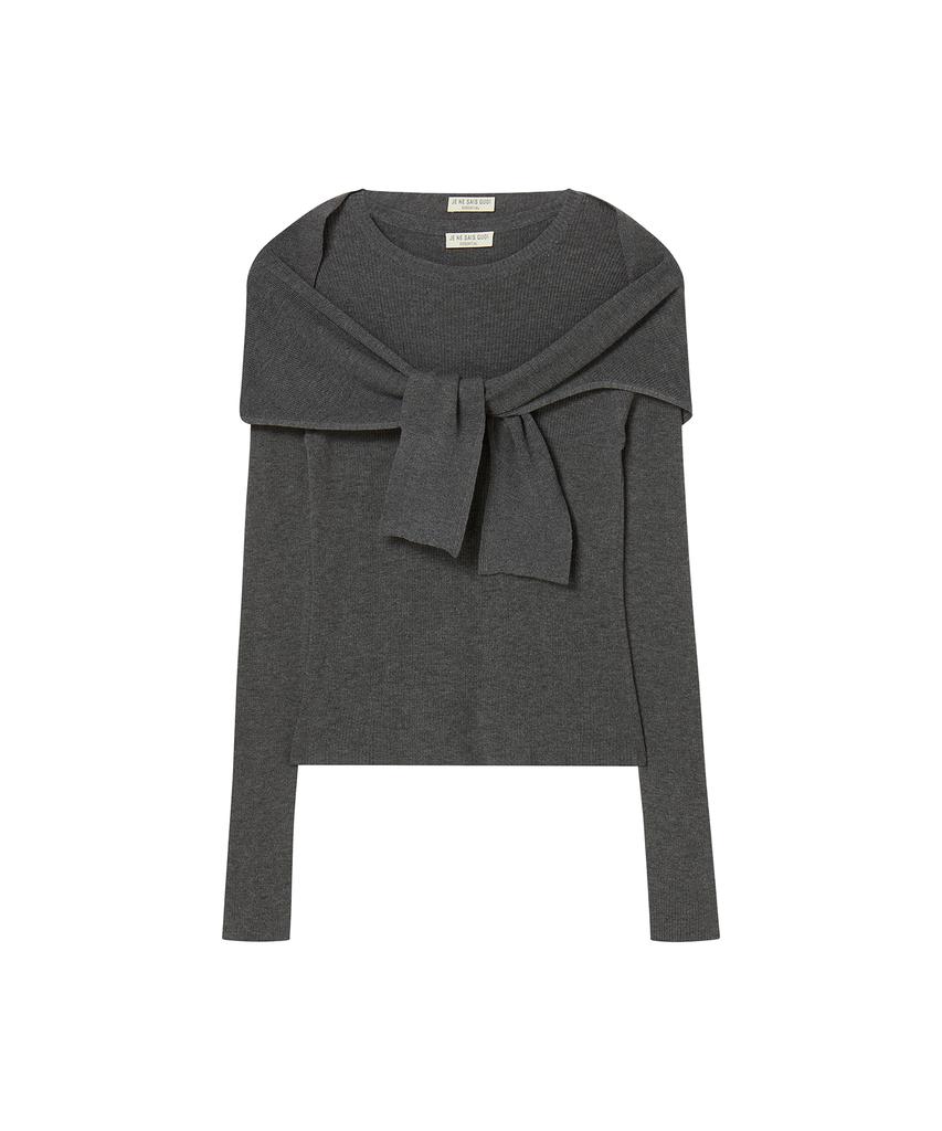 JE NE SAIS QUOI Rib Cashmere Knit + Shawl Muffler Set_ Charcoal
