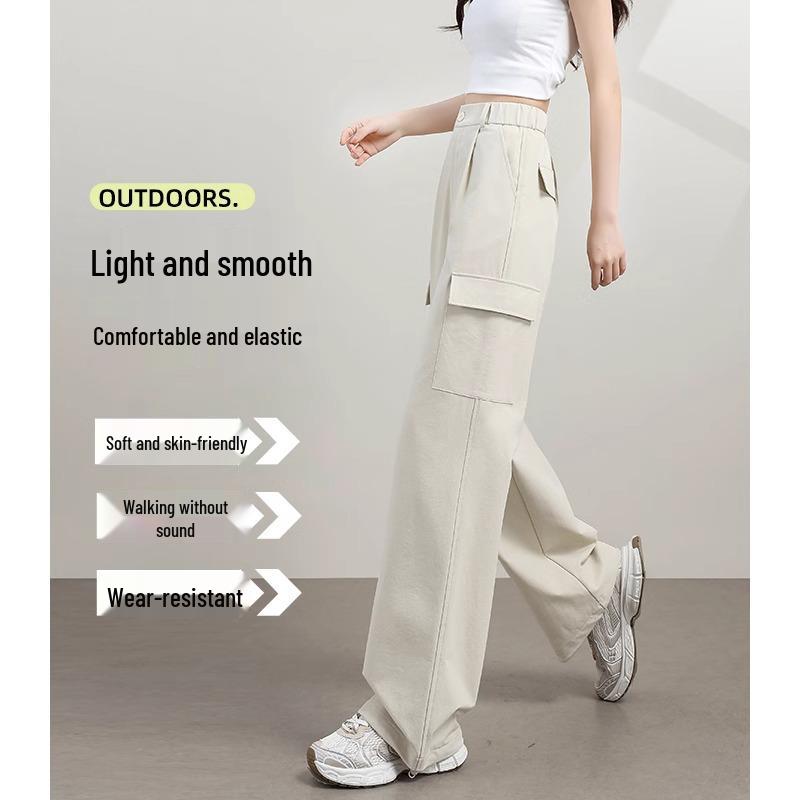 Damen 2025 Frühling High-Waist Weiße Weitbein Cargo Jogginghosen