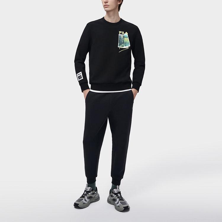 FILA Van Gogh Collaboration Series Van Gogh Museum 2.0 Pattern Logo Crewneck Sweatshirt Men sweatshirt Black F11M318215F-BK