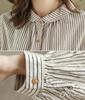 MRLuse Striped Loose with and Plus Easy To Move Linen Blouse, Cotton-Linen Look, Lightweight, Fit, Casual, Cufflinks, Spring, Summer, Fall, Women's,