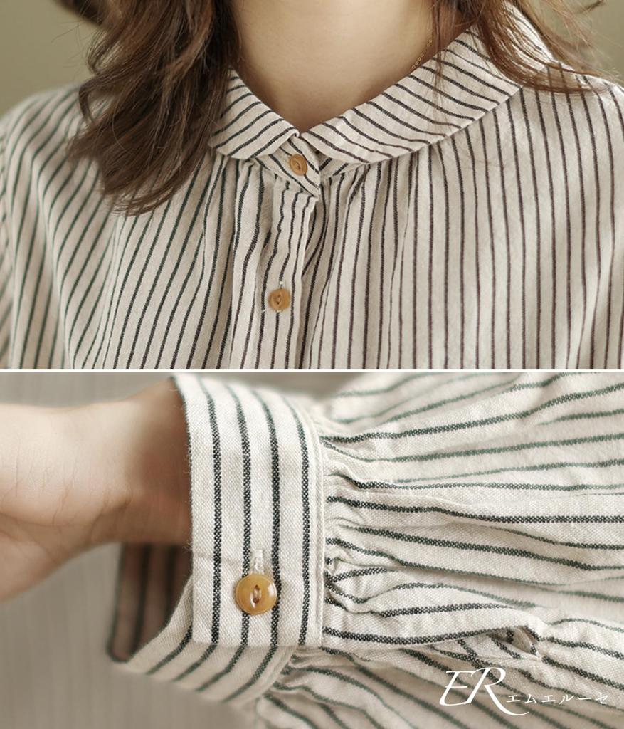 MRLuse Striped Loose with and Plus Easy To Move Linen Blouse, Cotton-Linen Look, Lightweight, Fit, Casual, Cufflinks, Spring, Summer, Fall, Women's,