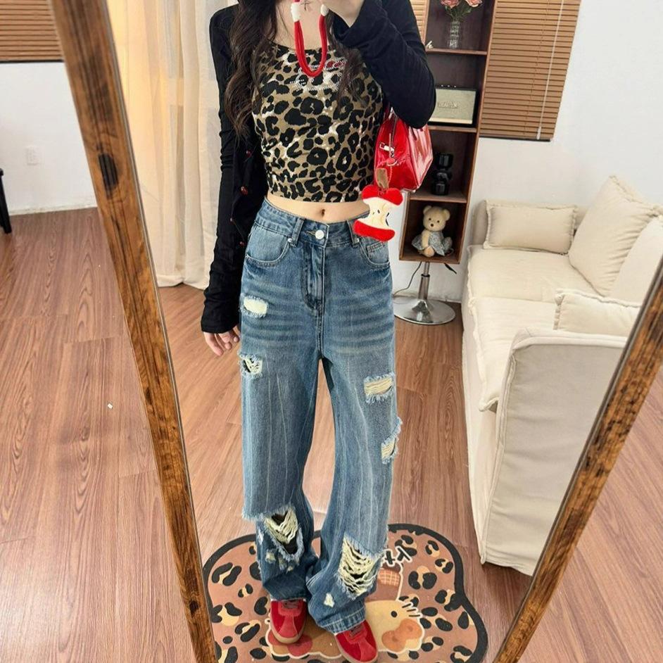 Comfortable Broken Jeans Women's High-waisted Big Yards Loose Thin Pear-shaped Figure Wide-legged Trousers Jeans for Women Long Denim Pants