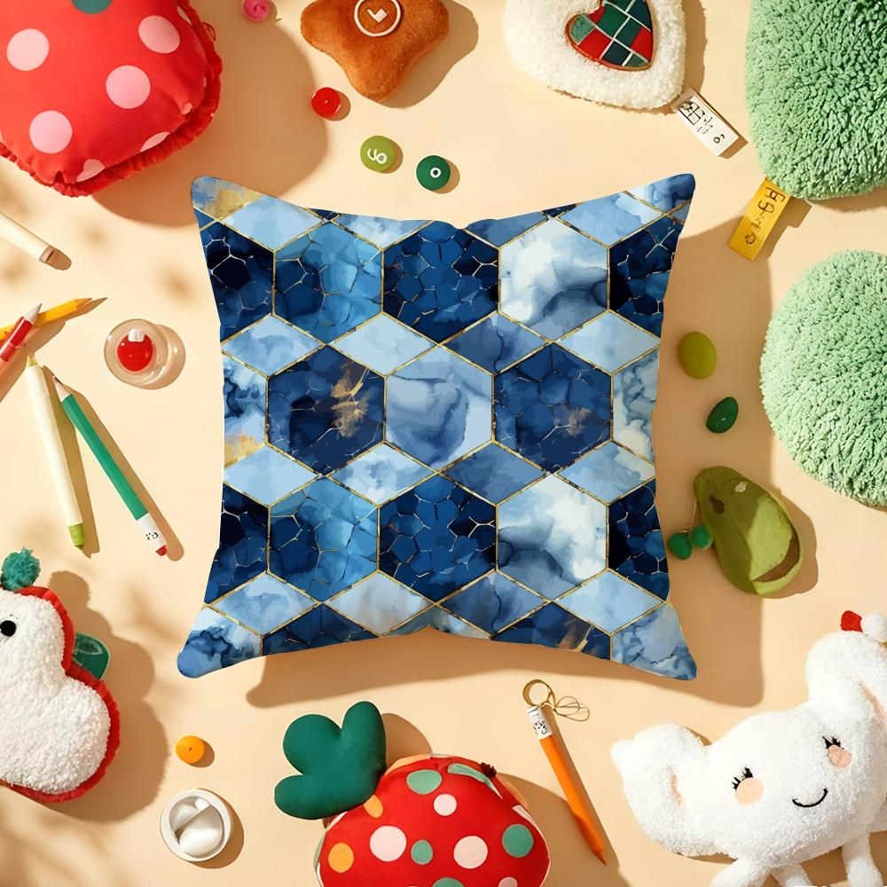 Hexagon Marble Pattern Cushion Cover Plush Fabric Soft DoubleSided Printed Sofa Warm Winter Home Gift Pillow Cover