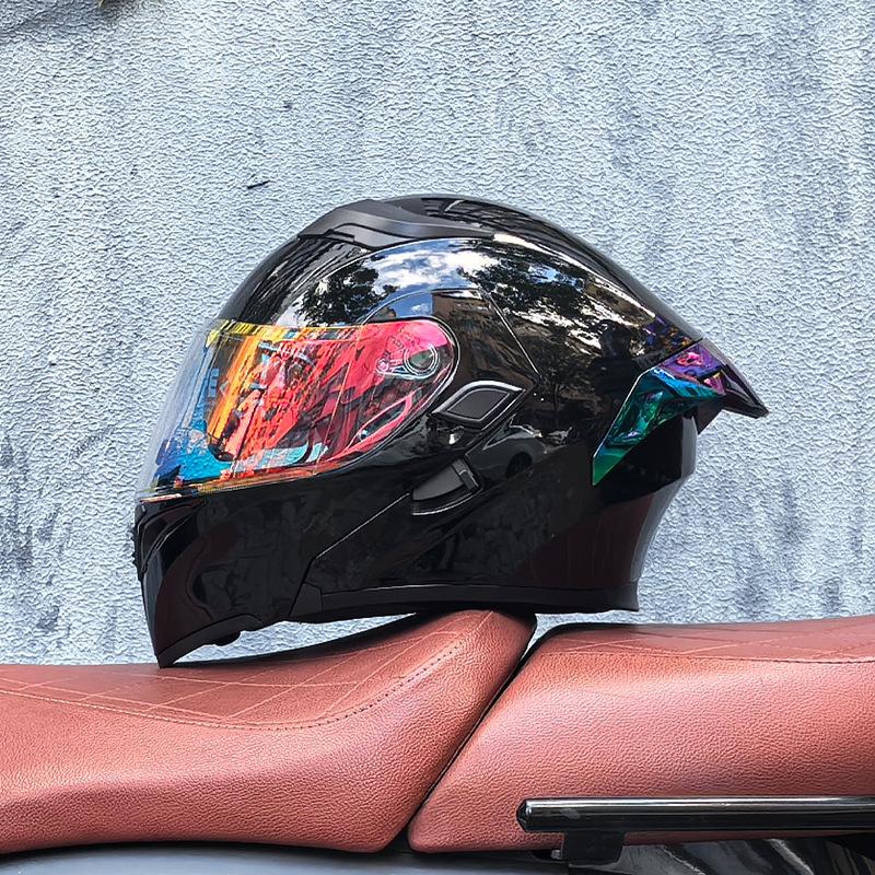 Motorcycle Helmet Peeling Helmet Double Lens Big Tail Locomotive Racing Helmet Running Helmet Men and Women Keep Warm In Winter