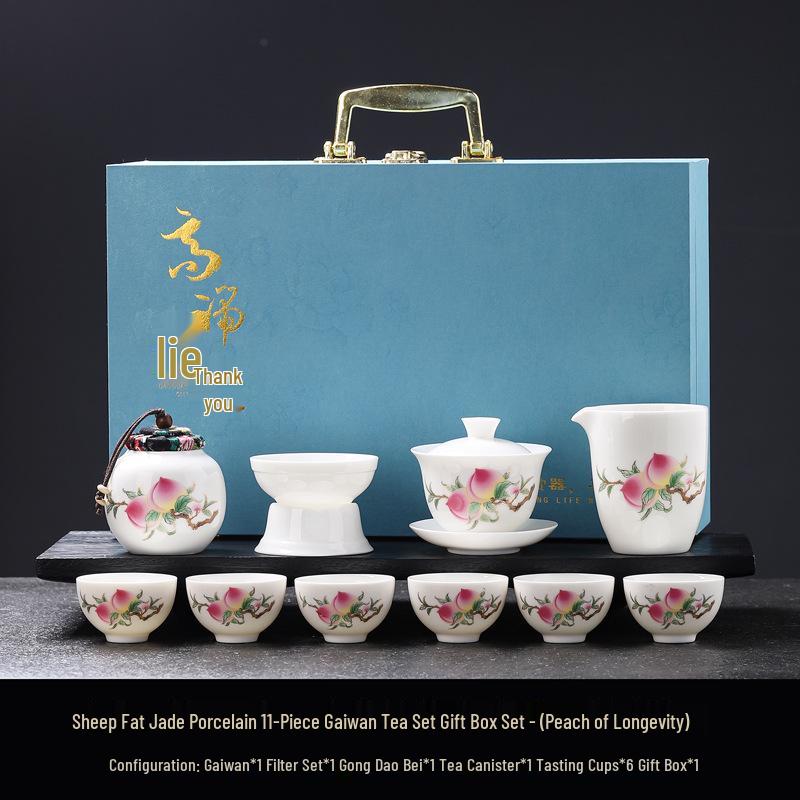 Luxury Jade White Porcelain Kung Fu Tea Set for Home or Office