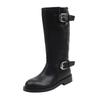 Pile Boots Women's Autumn and Winter New Knight Boots Belt Buckle Middle Tube Two Wear Martin Boots Thick Sole But Knee Boots
