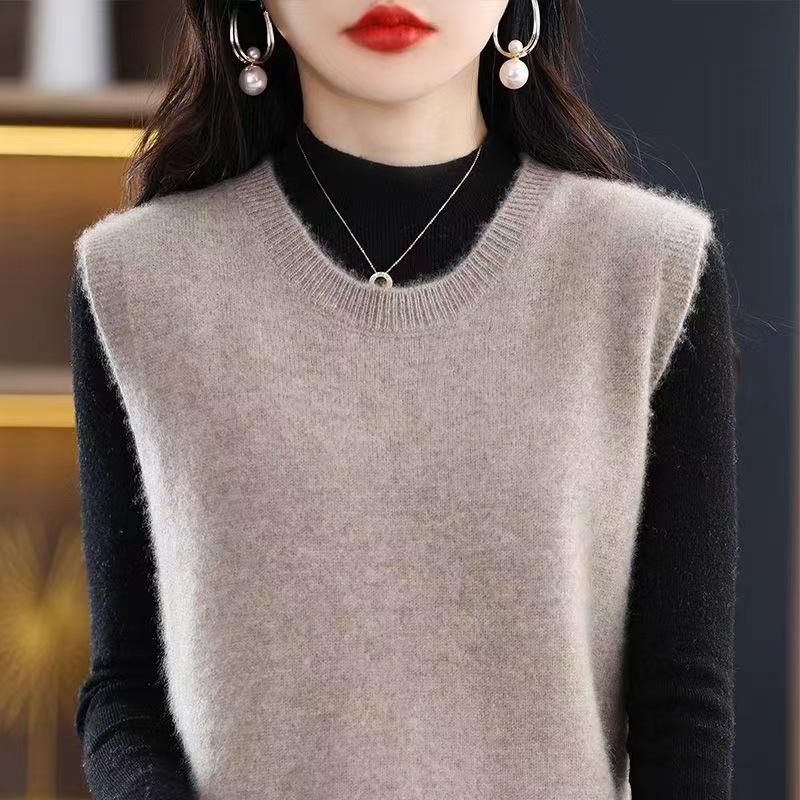 Plain Color Crew Neck Sweater Vest, Casual Versatile Sleeveless Knit Vest for Spring & Fall, Women's Clothing