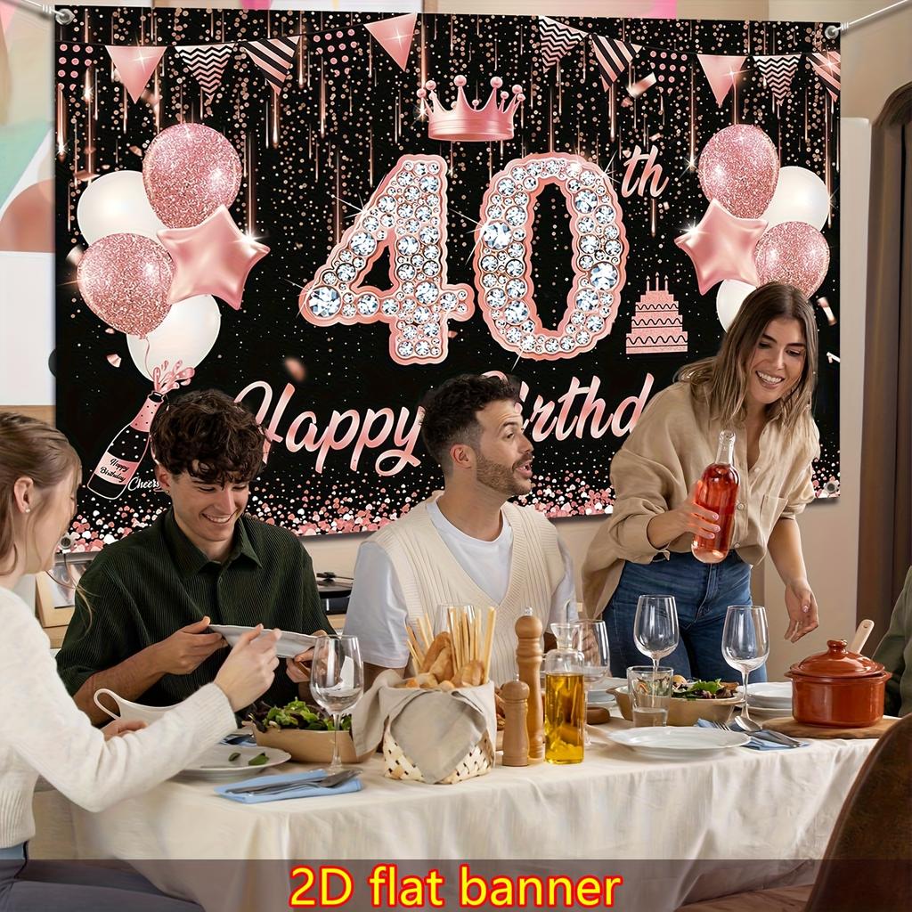 Rose-gold birthday backdrop and 40th birthday celebration decorations