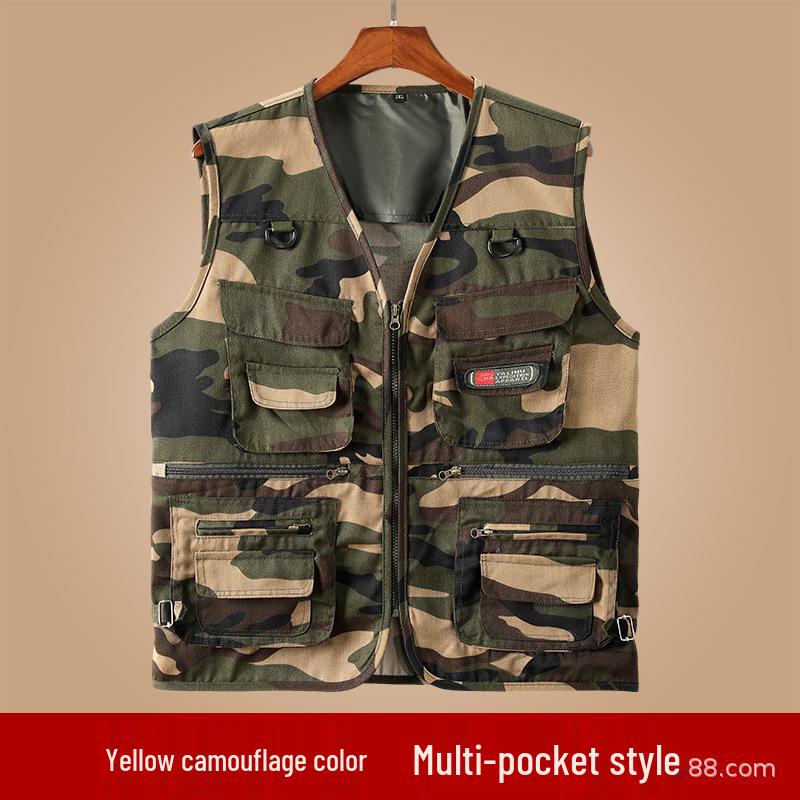 Men's Spring/Autumn Cotton Multi-Pocket Vest - Outdoor, Casual, Sleeveless Jacket for Middle-Aged & Elderly. Perfect for Fishing & Daily Wear.