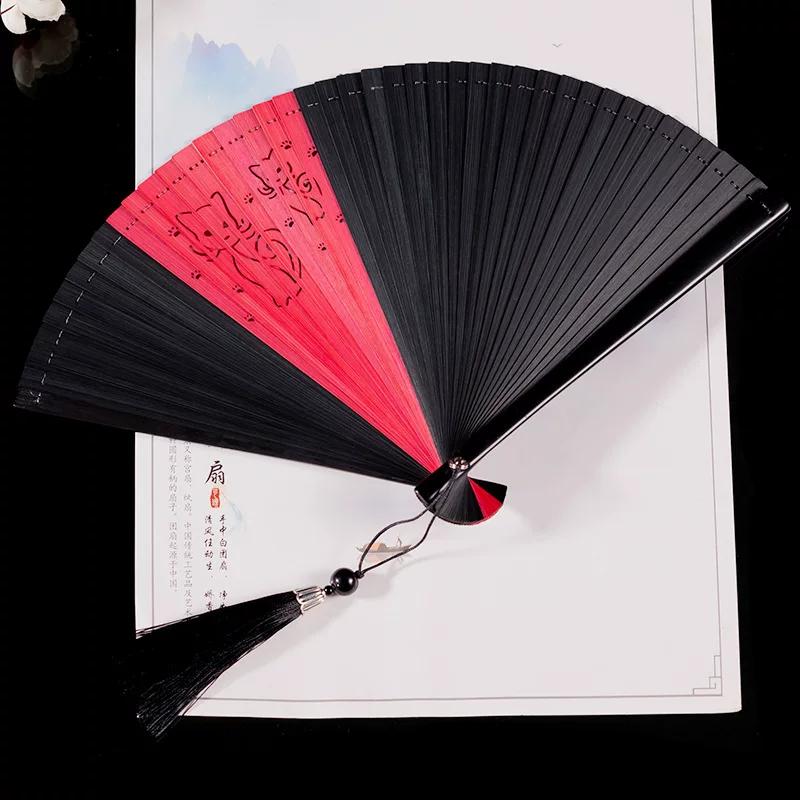 Bamboo Fan for Women, Traditional Style, Classical Black Folding Fan, Compact Hanfu Dance Fan, Portable Silk Cloth Fan
