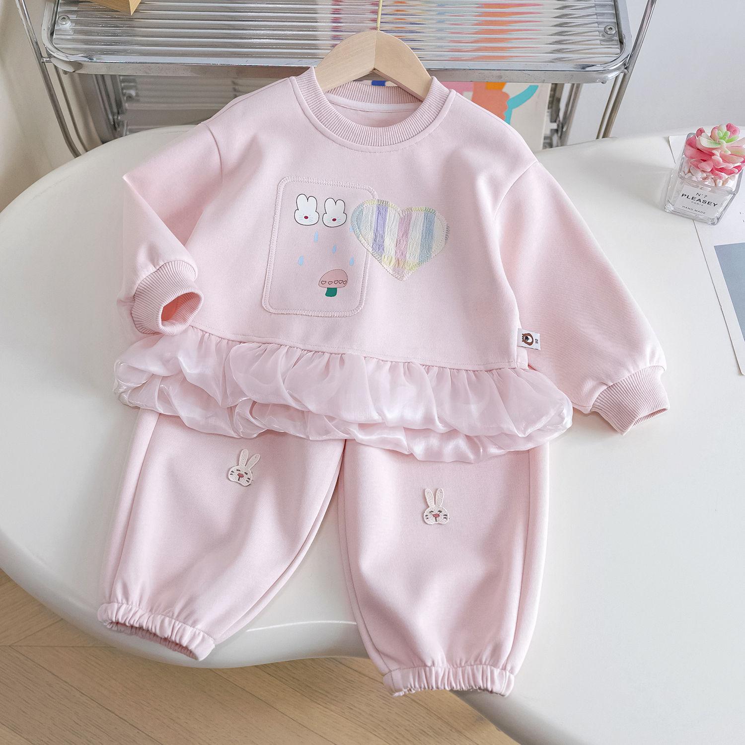 Girls Spring Autumn Sweet Stylish Hoodie And Sweatpants Set Kids Casual Fashionable Two Piece Outfit For Little Girl 80cm