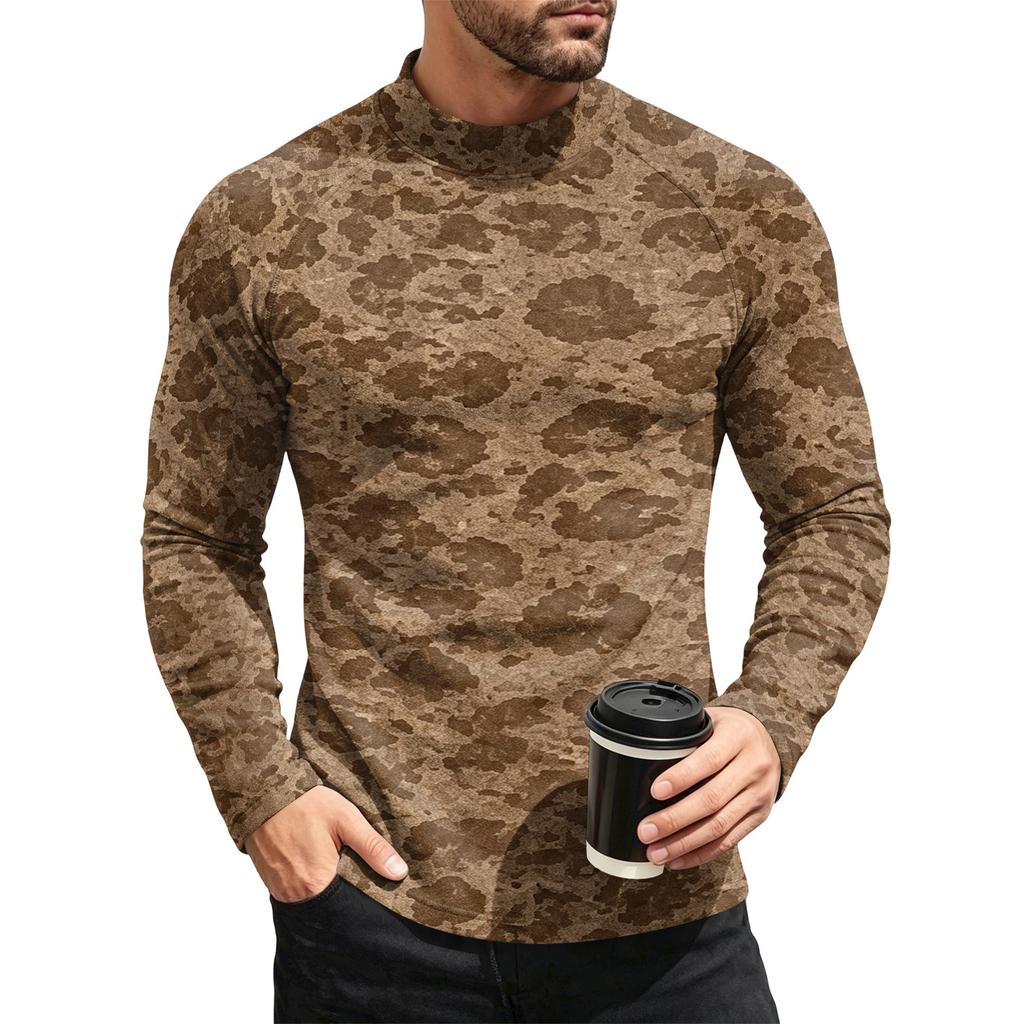 Men's Leopard Print Long Sleeve Crewneck Base Layer Shirt for Fall Winter Everyday Wear