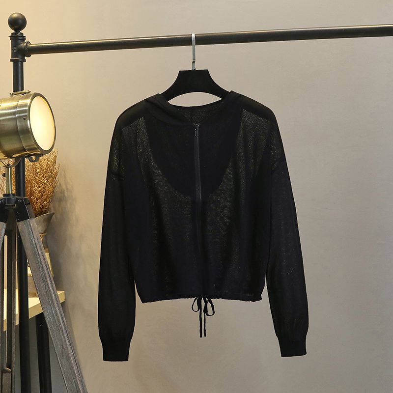 

Кардиган с капюшоном на молнии из ледяного шелка, ультратонкая одежда для защиты от солнца Black L