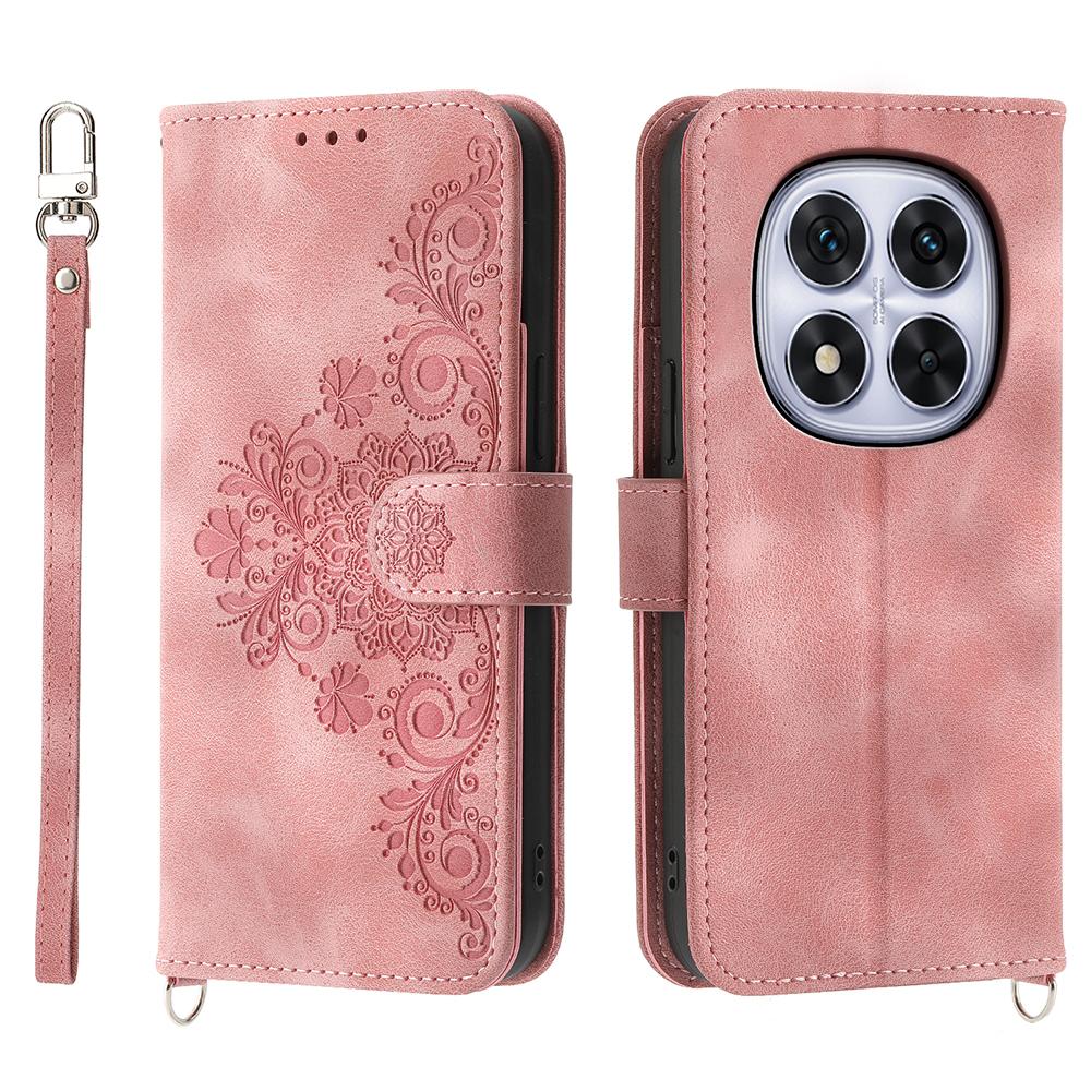 For Xiaomi Poco M8 Pro 5G/Redmi Note 15 Pro+ 5G (Global) Case Flower Pattern PU Leather Wallet Phone Cover with Strap