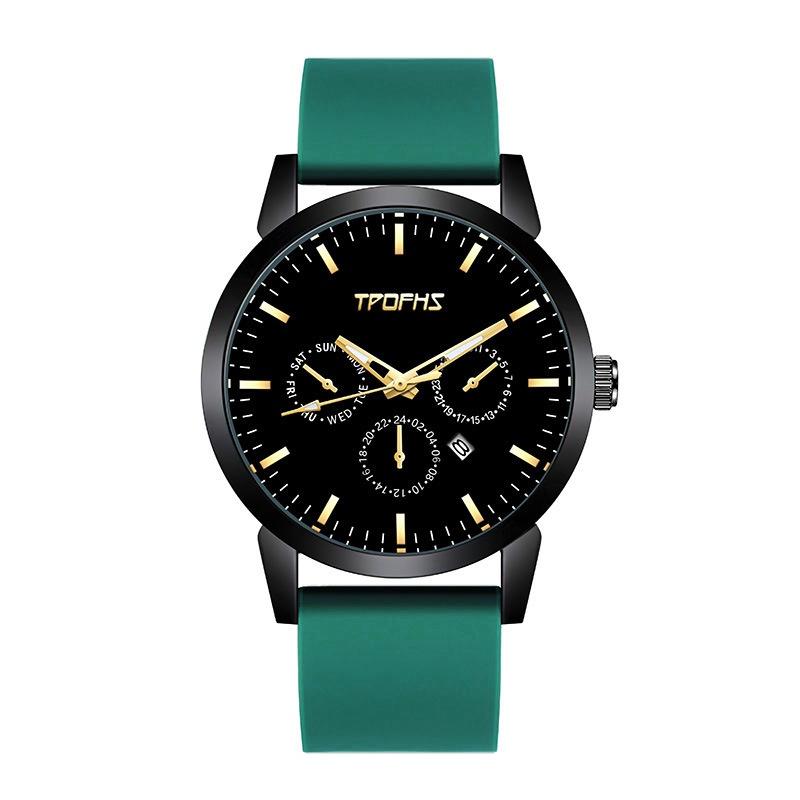 

Waterproof Mens Gj082 Watch Casual Style Quartz Movement Calendar Strap Silicone зелёный