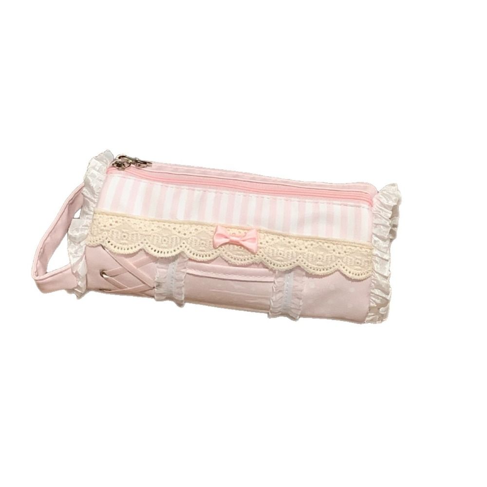 Printed Lace Pencil Case Large Capacity Zipper Stationery Pouch Trendy Pen Organizer  Children
