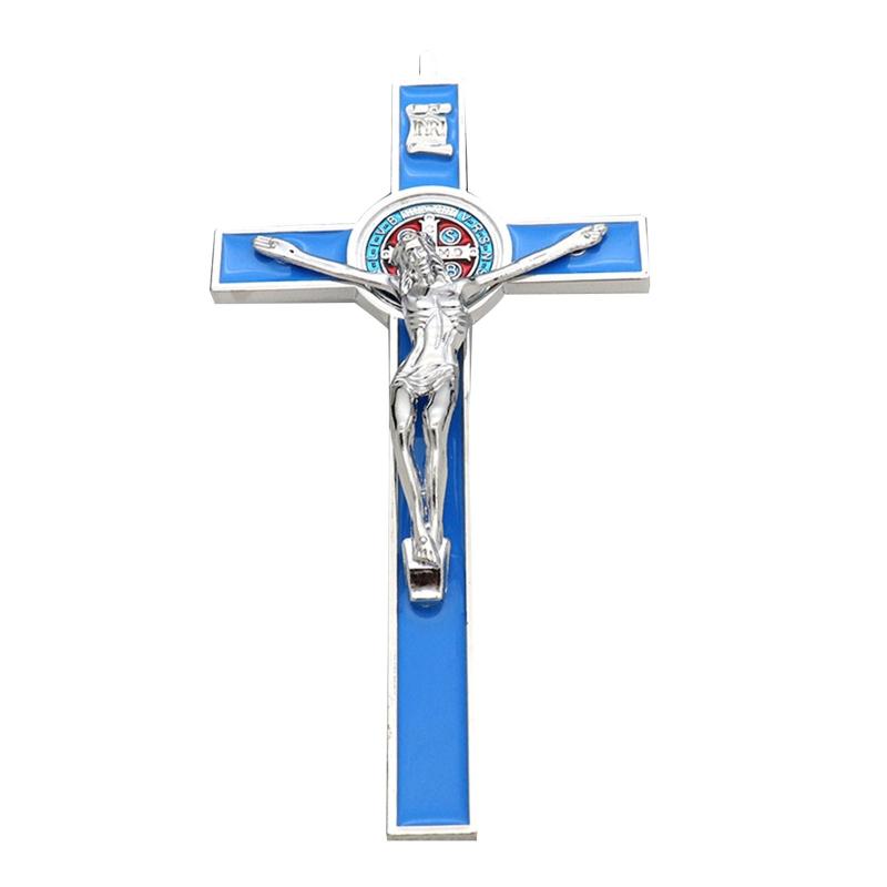 Pendentif Croix Suspendue en Métal Jésus Crucifix Ornement Catholique Artisanat pour Maison Église Chambre Décoration de Voiture Méditation