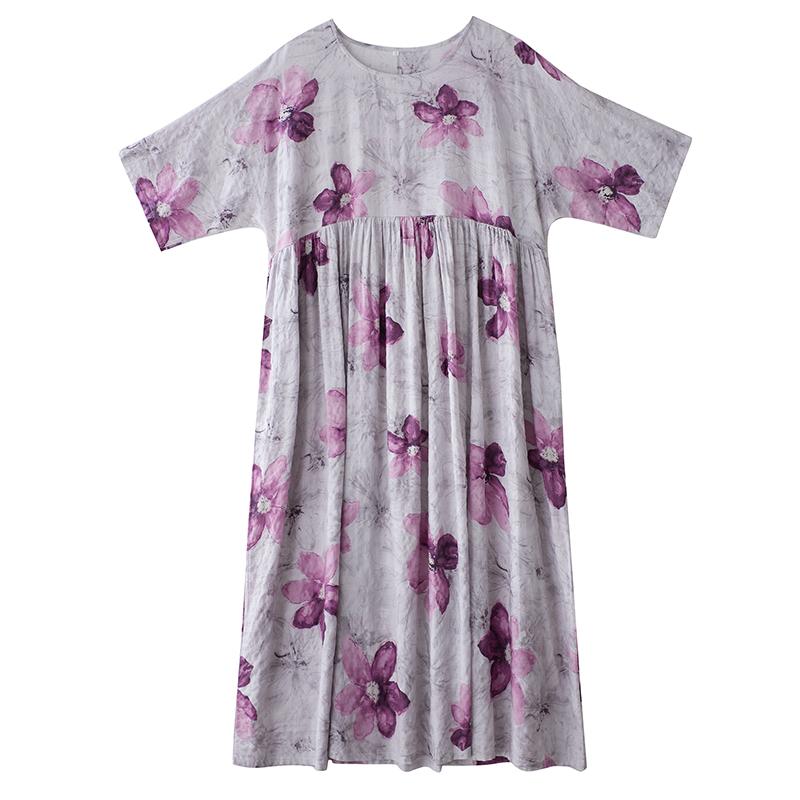 DIMANAF New 2026 Summer Beach Women Dress Plus Size Vintage Lady Long Dress Loose Oversize Maxi Floral Print Cotton