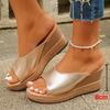 Fashion Women's Gold Slip-On Wedge Sandals Fashion Peep Toe Platform Heel Sandals Woman 2025 Summer Thick Sole Non Slip Beach Slippers