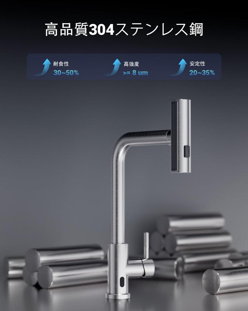 APPASO Sensor Touch Sensor Mixer Touch Sensor Silver Single Handle Sink with Three Functions Faucet, Tap, Faucet, Faucet, Pull-Down Spray,