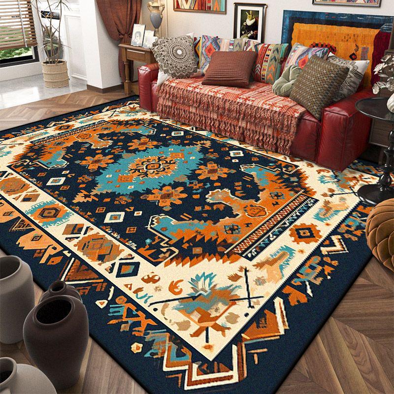 Retro American Style Persia Carpet Living Room Decoration Coffee Table Area Floor Mat Non-slip Bedroom Cloakroom Washable Rugs