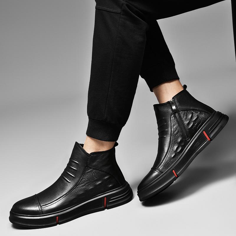 Men Boots High Quality Men Winter Snow Boots Genuine Leather Mens Slip on Low Top Motorcycle Boots 2025 Men Business Ankle Boots