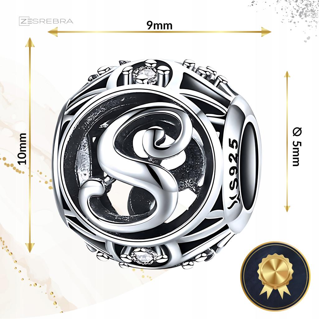 Charms Letter S S925 Bead Beads Openwork Zircons Openwork Letter