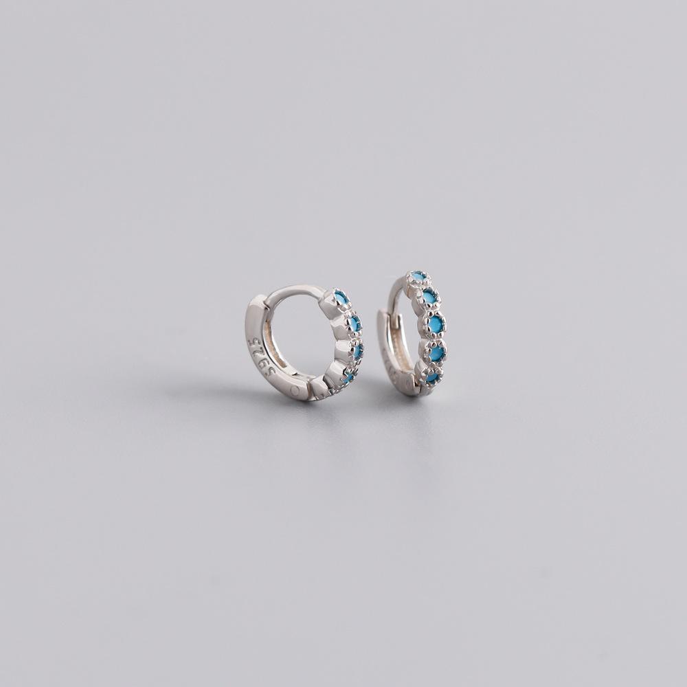 1Pair 925 Silver Blue Zircon Earring For Women Vintage Simple Gold/Silver Hoop Earring Party Jewelry