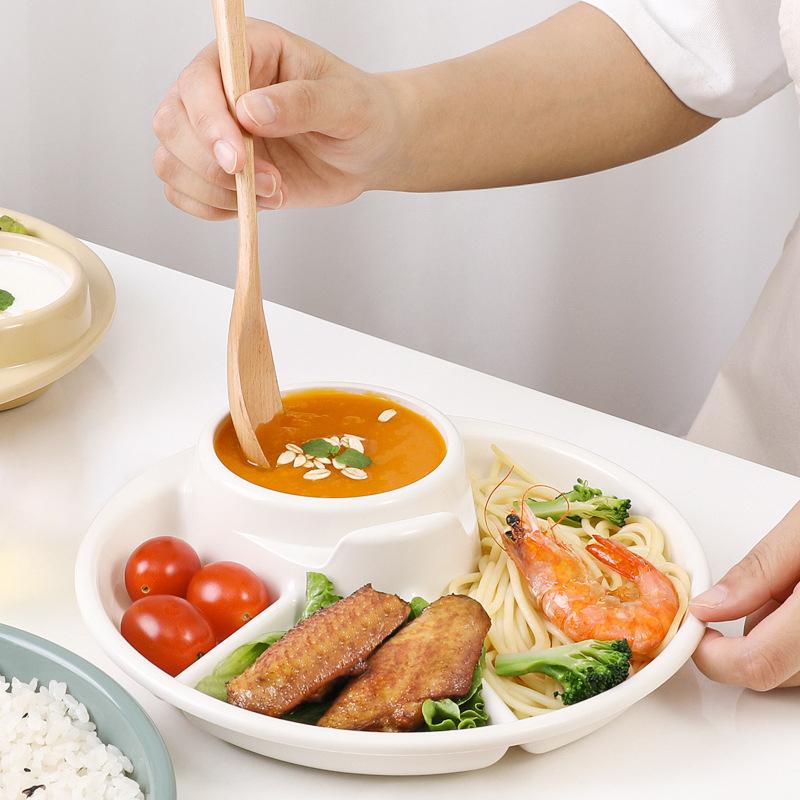 4 Grid Plates For Food Child Kids Dinner Fruit Tray Snack Box Set Dinnerware Dining Compartment Plate Serving Dishes Salad