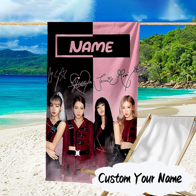 Custom Name Kpop Group Fashion Microfiber Beach Towel Super Soft & Absorbent for Bath, Beach, Travel  Bath Time Accessory, Fan gifts