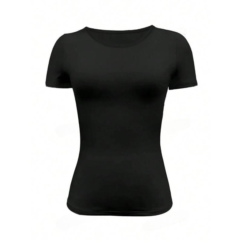 Women Cropped Slim Fit Solid Crew Neck Short Sleeve T Shirt