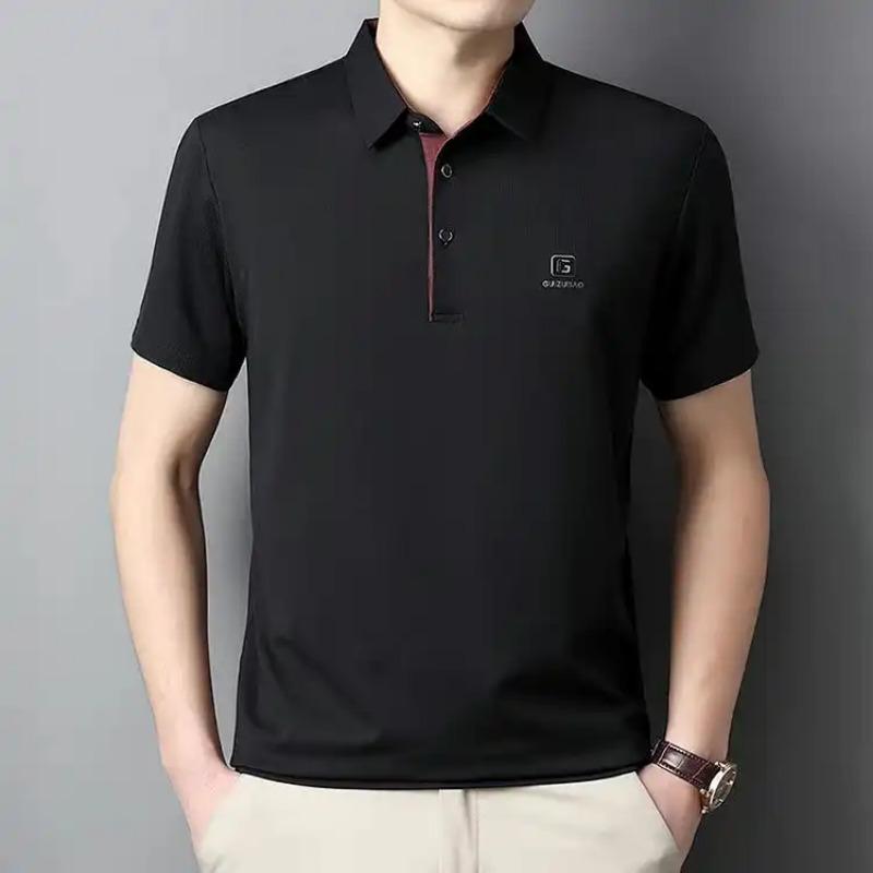 Men's Korean-Style Pullover Button Solid Color Polo Shirt  Short-Sleeve Lapel Casual Top