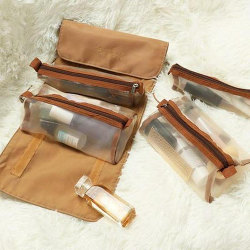 1Pc Portable Waterproof Hanging Cosmetic Bag - Large Capacity 4-in-1 Travel Toiletry Organizer