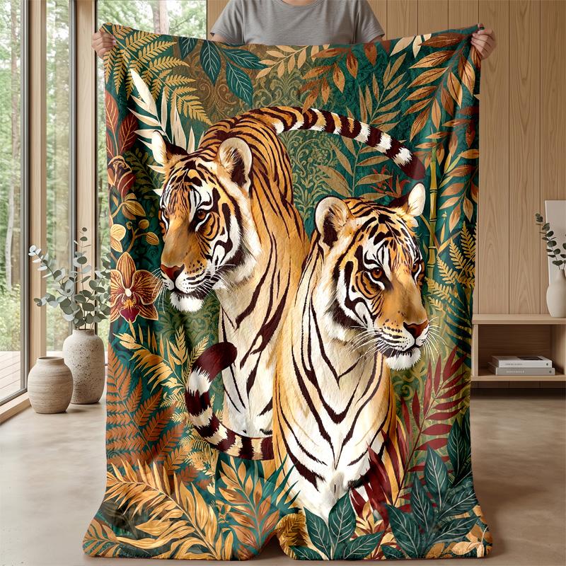 Tiger Fire and Ice Fantasy Theme Blanket Lightweight Warm Flannel Blanket Decorative Throw Blanket for Home Decoration