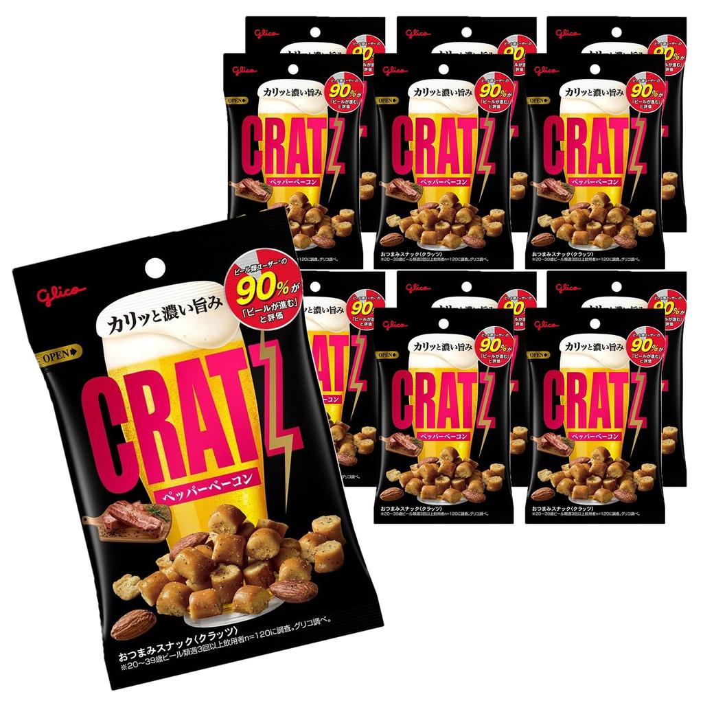 Cratz Pepper Bacon 42g x 12 bags Ezaki Glico Snacks Goes well with alcohol Beer Highball Chuhai Wine glico cratz Non-alcoholic