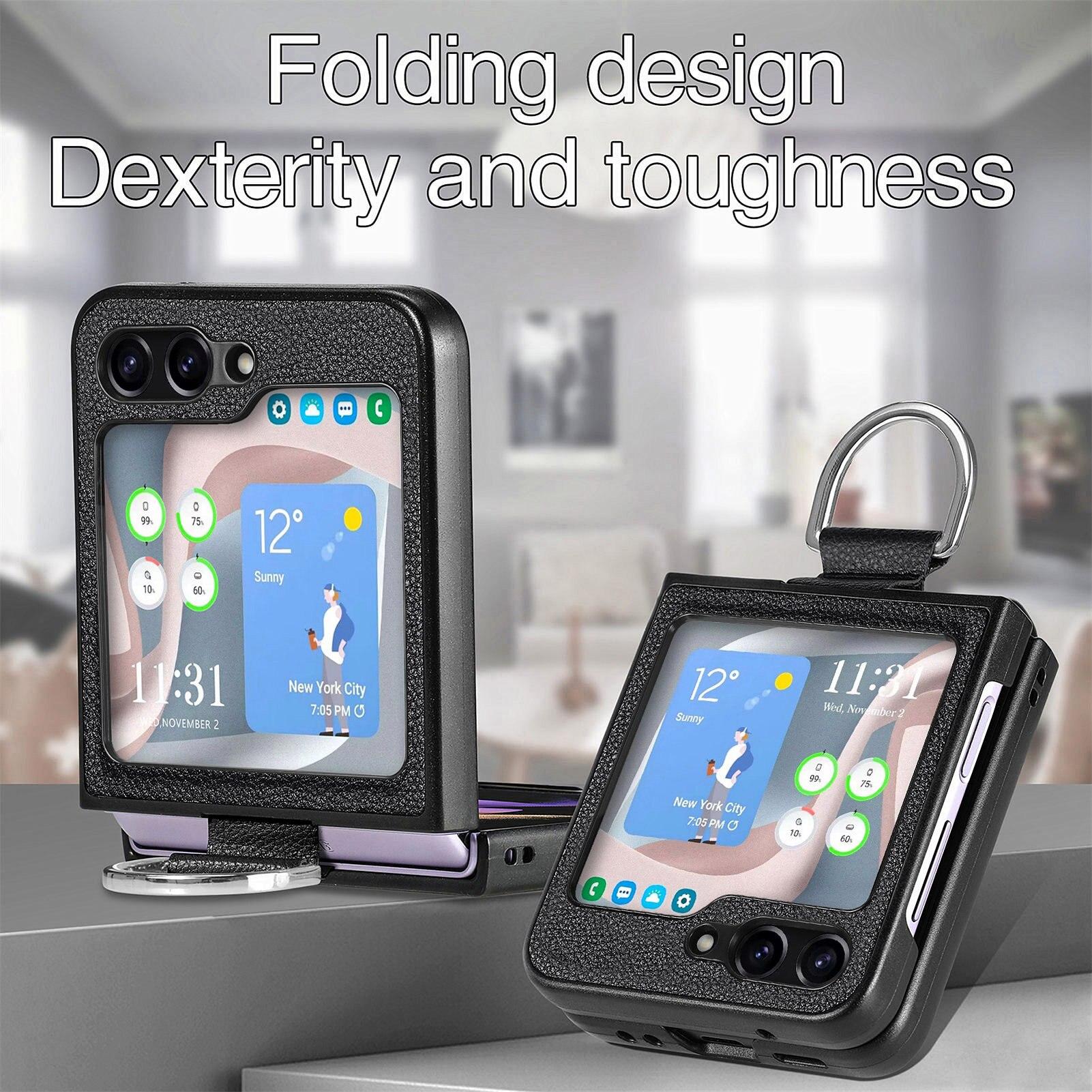 

Складной кожаный чехол-сумка для Samsung Galaxy Z Flip 5 Flip3 Flip4 Flip 3 4 Flip5 Zfip5 5G, защитный чехол с кольцом на палец, принципиально for Samsung Z Flip 5 чёрный